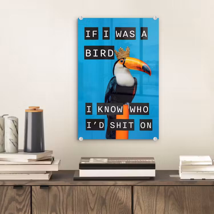 Vogel - Toekan - Blauw - Quotes plexiglas 5mm klein -sfeer1
