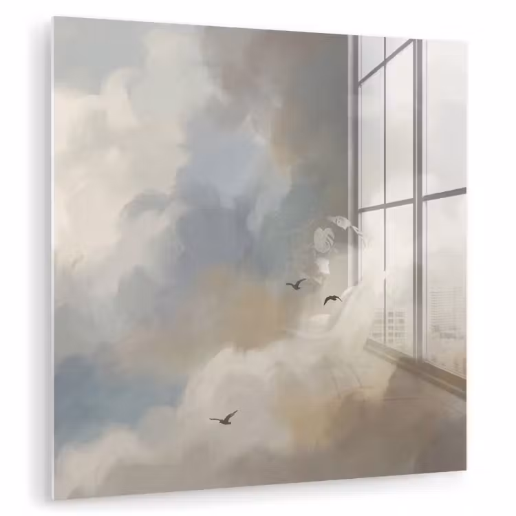 Vogel - Wolken - Natuur - Modern - Grijs plexiglas 5mm klein -zzzproduct_nieuw