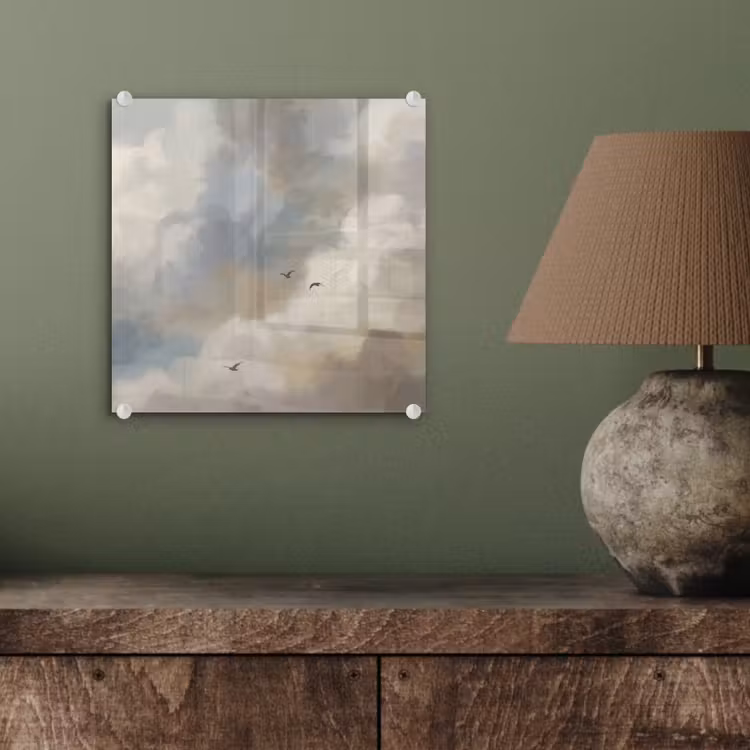 Vogel - Wolken - Natuur - Modern - Grijs plexiglas 5mm klein -sfeer3