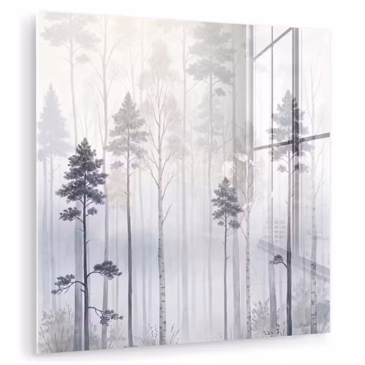 Bos - Bomen - Mist - Natuur - Illustratie - Grijs plexiglas 5mm klein -zzzproduct_nieuw