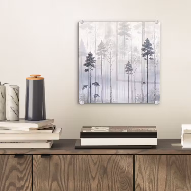 Bos - Bomen - Mist - Natuur - Illustratie - Grijs plexiglas 5mm klein -sfeer1