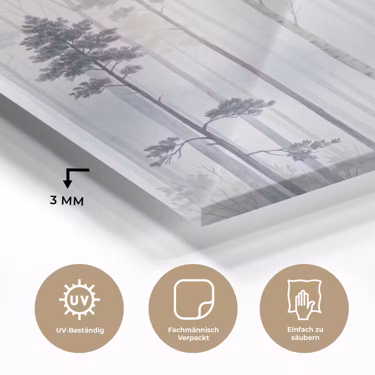 Bos - Bomen - Mist - Natuur - Illustratie - Grijs plexiglas 5mm klein -wsfeer2_DE