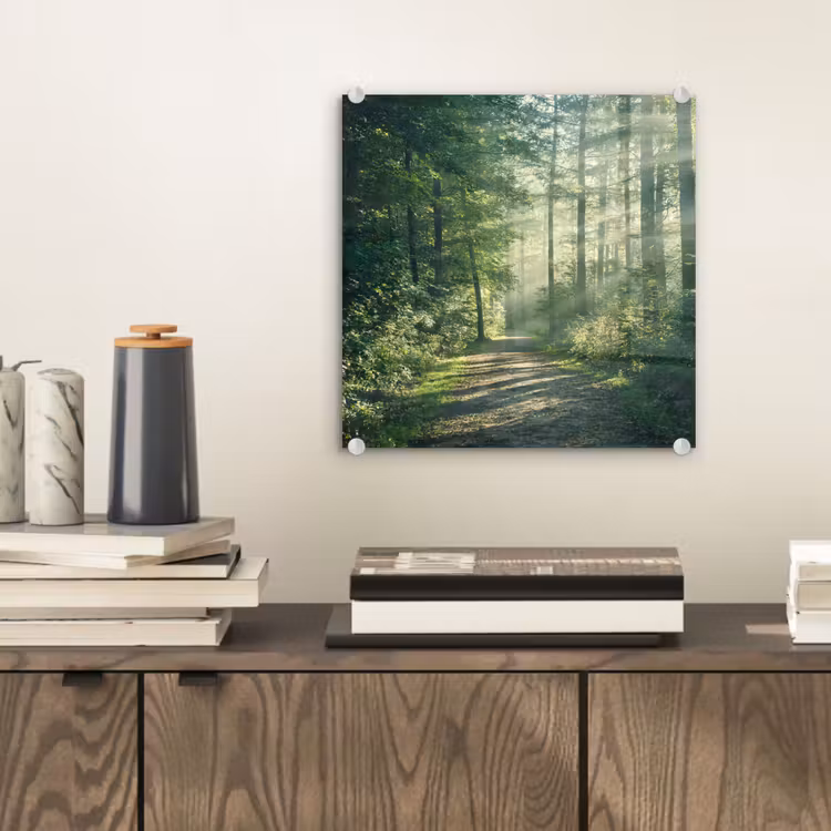 Bos - Pad - Zon - Bomen - Groen - Natuur plexiglas 5mm klein -sfeer1