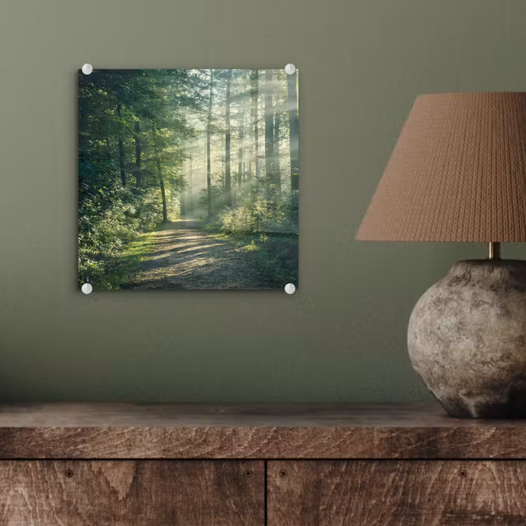 Bos - Pad - Zon - Bomen - Groen - Natuur plexiglas 5mm klein -sfeer3
