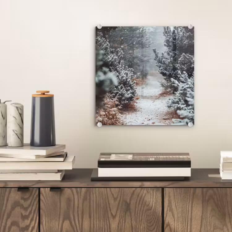 Bos - Winter - Bomen - Natuur - Pad - Sneeuw plexiglas 5mm klein -sfeer1