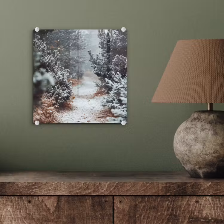 Bos - Winter - Bomen - Natuur - Pad - Sneeuw plexiglas 5mm klein -sfeer3
