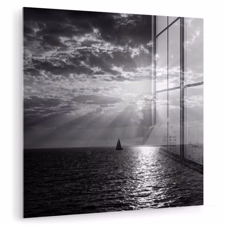 Water - Boot - Lucht - Natuur - Zwart-wit plexiglas 5mm klein -zzzproduct_nieuw