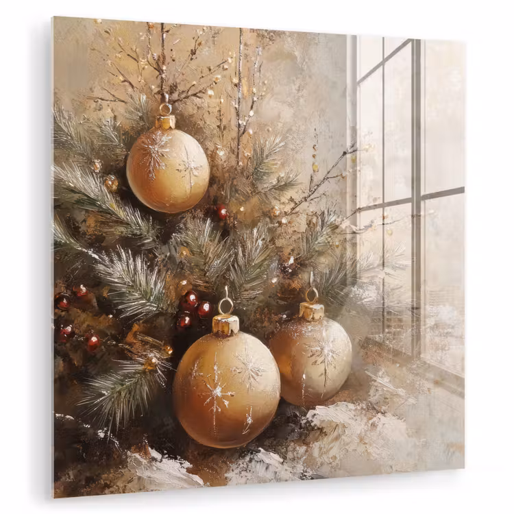 Kerst - Kerstballen - Beige - Goud plexiglas 5mm klein -zzzproduct_nieuw