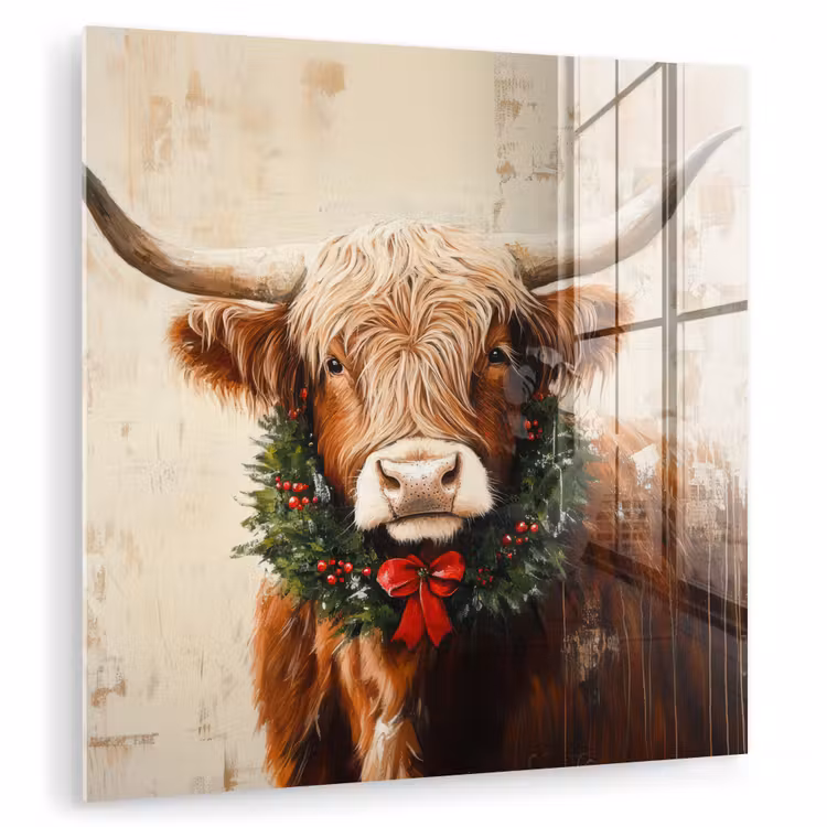 Kerst - Schotse Hooglander - Bruin - Krans plexiglas 5mm klein -zzzproduct_nieuw