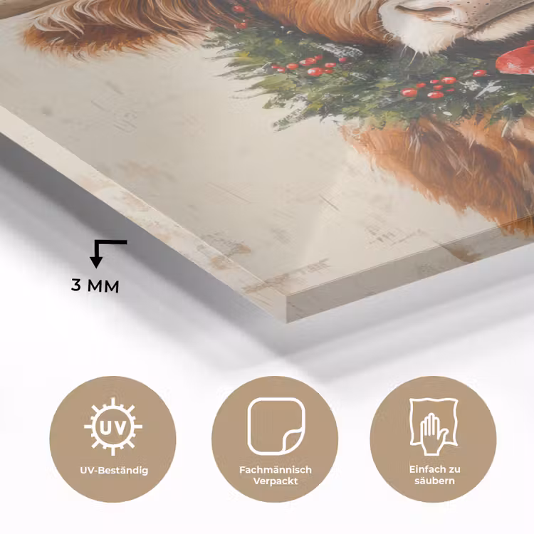 Kerst - Schotse Hooglander - Bruin - Krans plexiglas 5mm klein -wsfeer2_DE