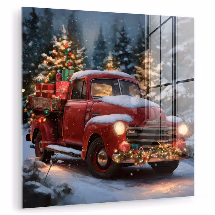 Kersttruck - Sneeuwbos - Rood plexiglas 5mm klein -zzzproduct_nieuw