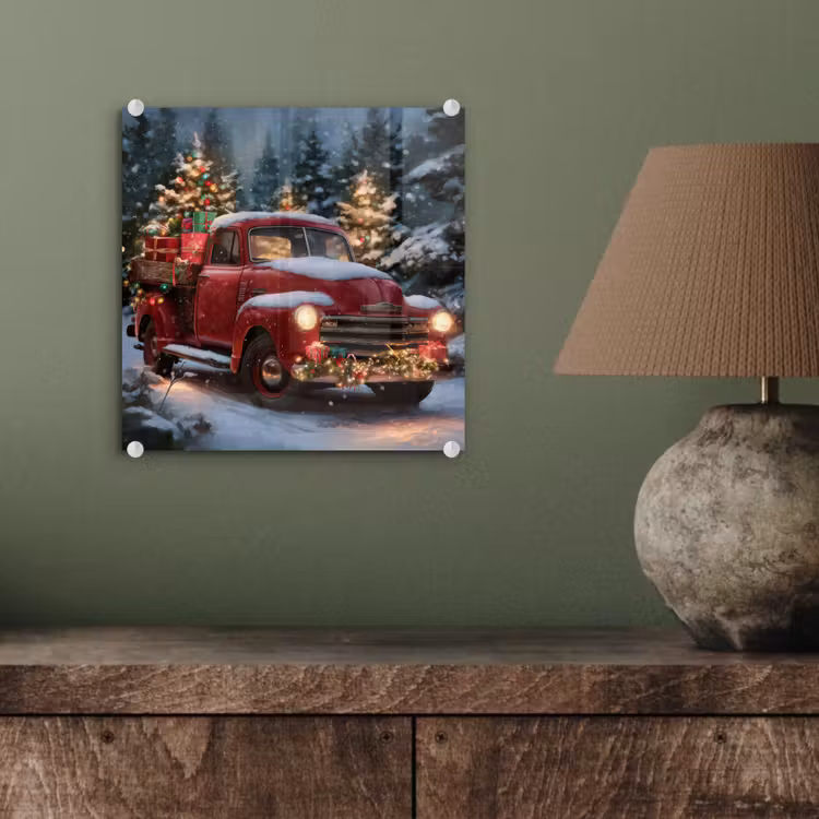 Kersttruck - Sneeuwbos - Rood plexiglas 5mm klein -sfeer3