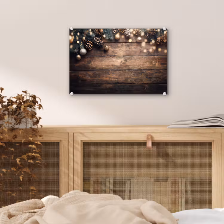 Kerstdecoratie - Houten - Dennenappel - Bruin plexiglas 5mm klein -sfeer3