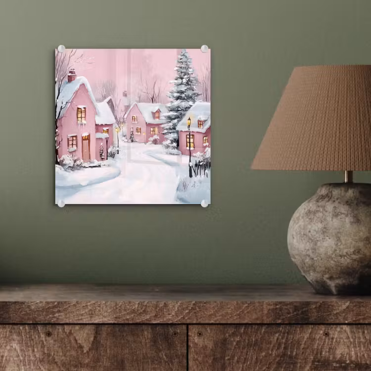 Kerstdorp - Roze - Winter - Sneeuw - Huizen plexiglas 5mm klein -sfeer3