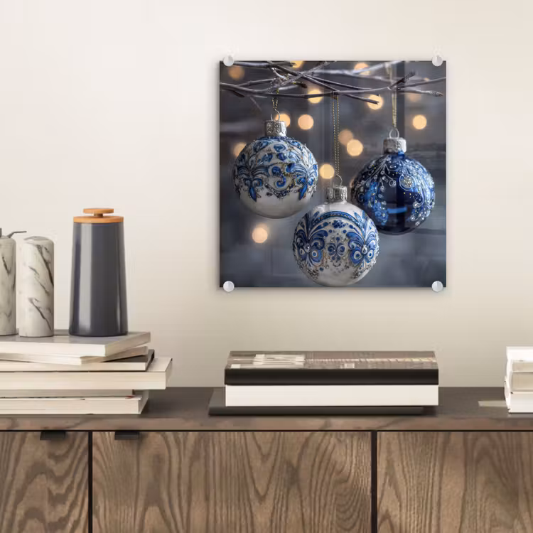 Kerstbal - Versierd - Blauw plexiglas 5mm klein -sfeer1