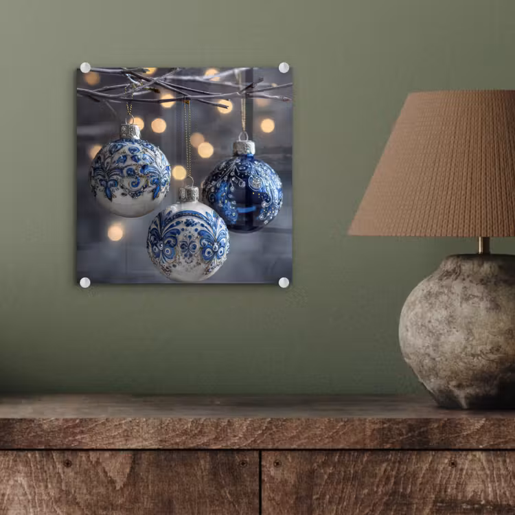 Kerstbal - Versierd - Blauw plexiglas 5mm klein -sfeer3