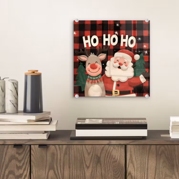Kerstman - Rendier - Tekst - Rood - Zwart plexiglas 5mm klein -sfeer1