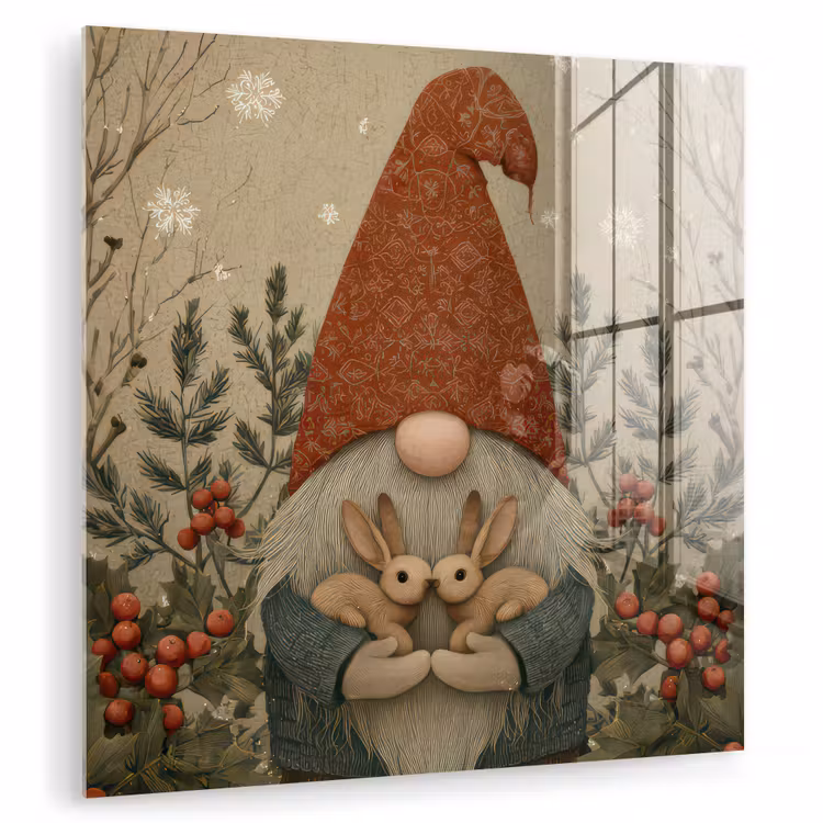 Kerstgnome - Konijntjes - Kleurrijk plexiglas 5mm klein -zzzproduct_nieuw