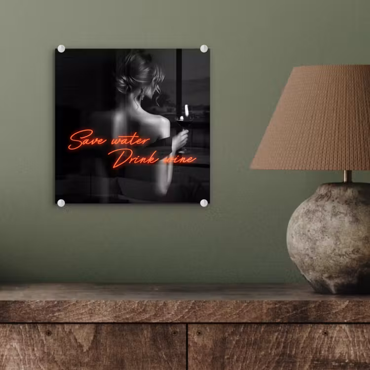Wijn - Vrouw - Neon - Quote plexiglas 5mm klein -sfeer3