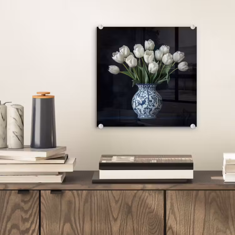 Wit - Bloemen - Tulpen - Vaas plexiglas 5mm klein -sfeer1