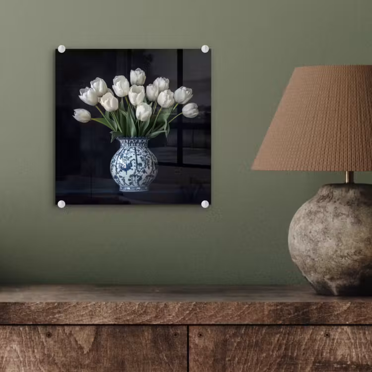 Wit - Bloemen - Tulpen - Vaas plexiglas 5mm klein -sfeer3