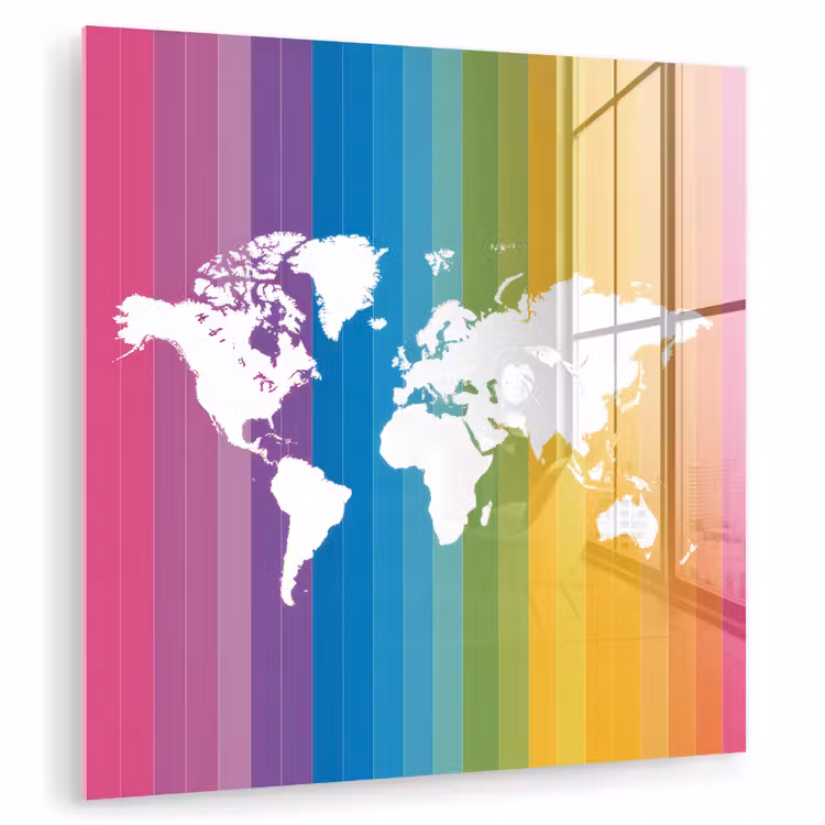 Wit - Wereldkaart - Regenboog - Banen plexiglas 5mm klein -zzzproduct_nieuw