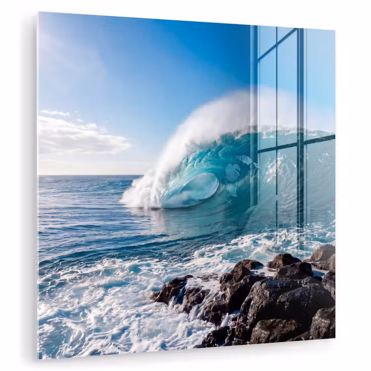 Golf - Oceaan - Brekend - Water - Blauw plexiglas 5mm klein -zzzproduct_nieuw