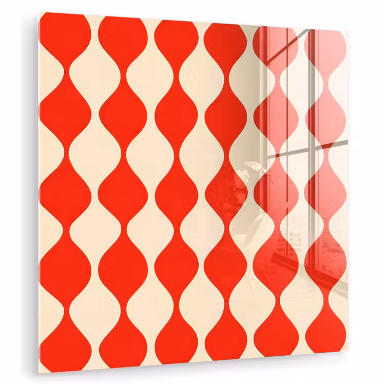 Golvend patroon - Retro - Rood - Beige plexiglas 5mm klein 11 -zzzproduct_nieuw