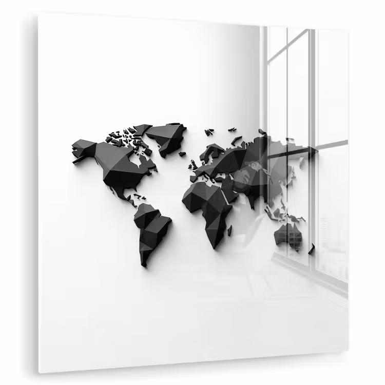 Wereldkaart - 3D - Zwart plexiglas 5mm klein -zzzproduct_nieuw