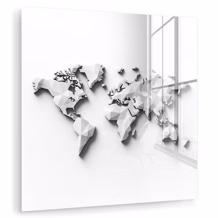 Wereldkaart - 3D - Wit plexiglas 5mm klein -zzzproduct_nieuw