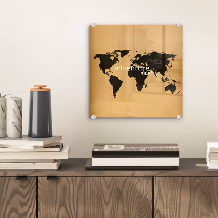 Wereldkaart - Adventure - Beige plexiglas 5mm klein -sfeer1