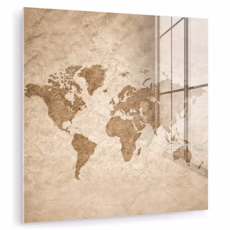 Wereldkaart - Oud papier - Historisch plexiglas 5mm klein -zzzproduct_nieuw