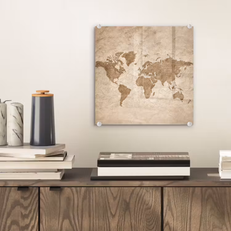 Wereldkaart - Oud papier - Historisch plexiglas 5mm klein -sfeer1