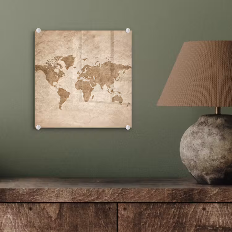 Wereldkaart - Oud papier - Historisch plexiglas 5mm klein -sfeer3