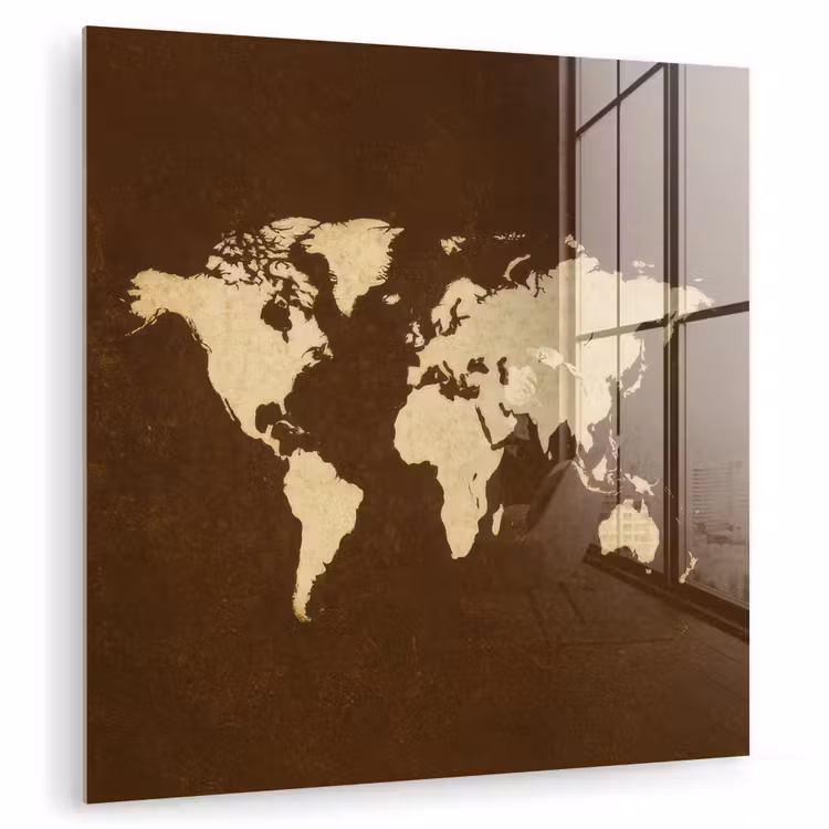 Wereldkaart - Antiek - Bruin plexiglas 5mm klein -zzzproduct_nieuw