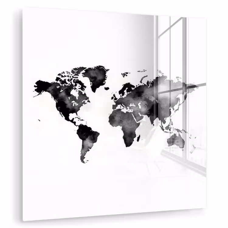 Wereldkaart - Aquarel - Zwart plexiglas 5mm klein -zzzproduct_nieuw