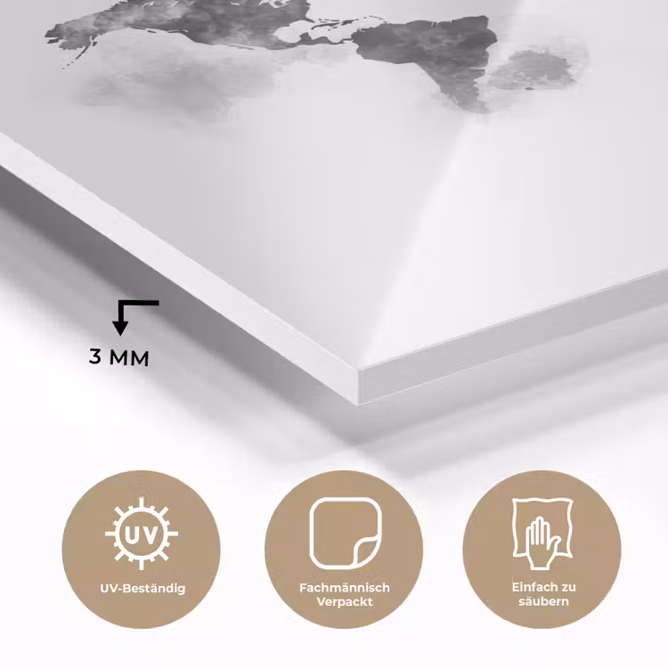 Wereldkaart - Waterverf - Zwart - Wit plexiglas 5mm klein -wsfeer2_DE