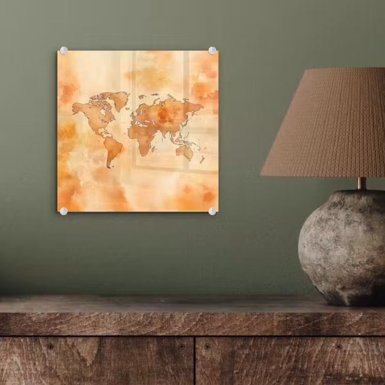 Wereldkaart - Aquarelstijl plexiglas 5mm klein -sfeer3