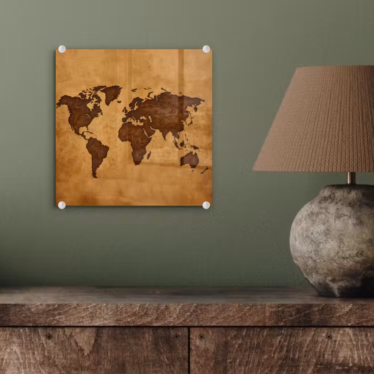 Wereldkaart - Uitgesneden perkament plexiglas 5mm klein -sfeer3
