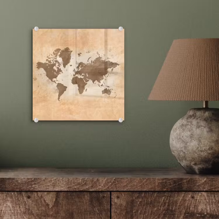 Wereldkaart - Beige - Bruin plexiglas 5mm klein -sfeer3