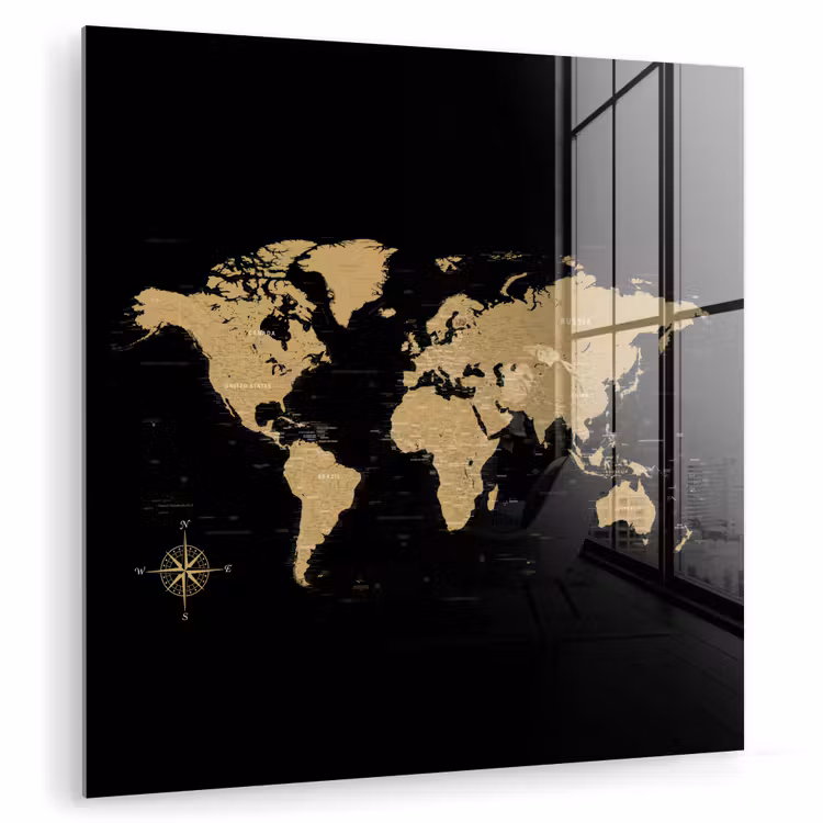 Wereldkaart - Beige - Zwart plexiglas 5mm klein -zzzproduct_nieuw