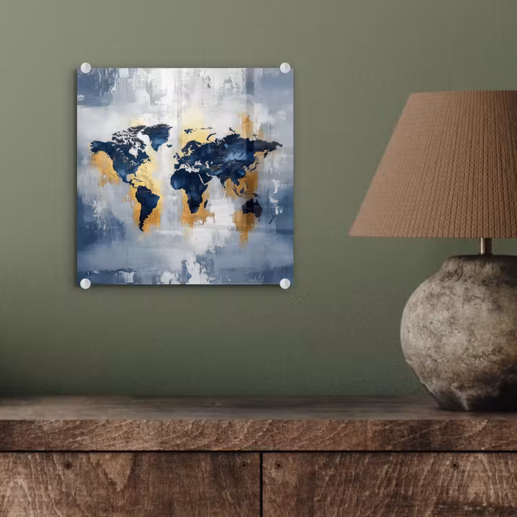 Wereldkaart - Blauw - Abstract plexiglas 5mm klein -sfeer3