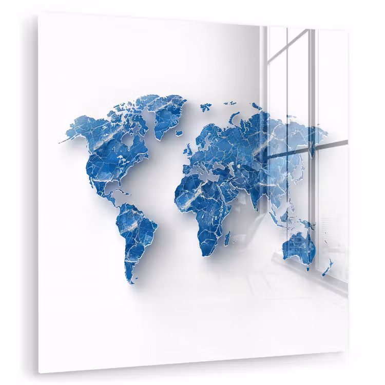 Wereldkaart - Blauwe stedenstructuur plexiglas 5mm klein -zzzproduct_nieuw
