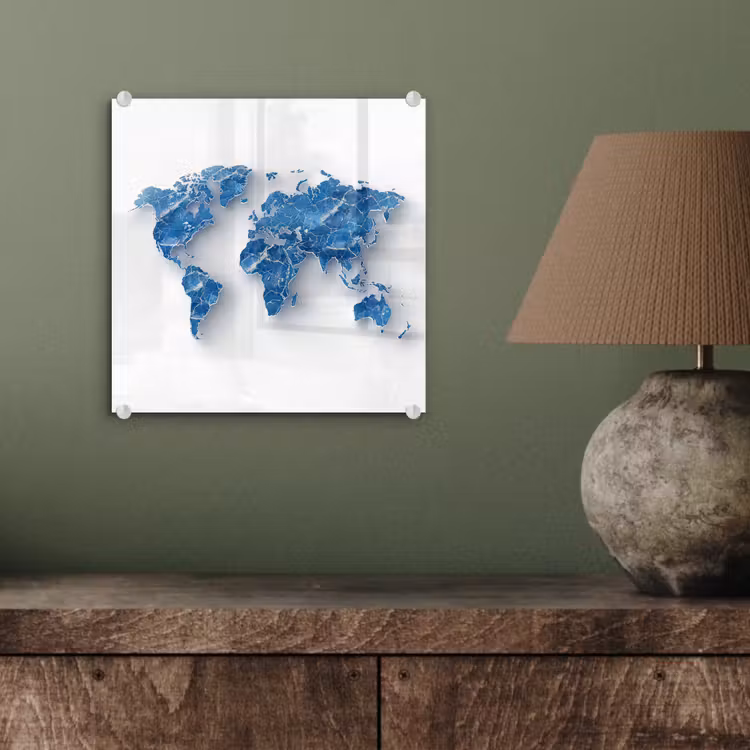 Wereldkaart - Blauwe stedenstructuur plexiglas 5mm klein -sfeer3