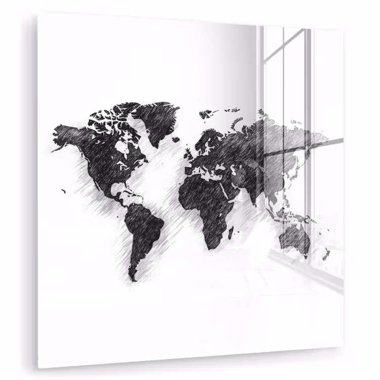 Wereldkaart - Potloodstrepen plexiglas 5mm klein -zzzproduct_nieuw