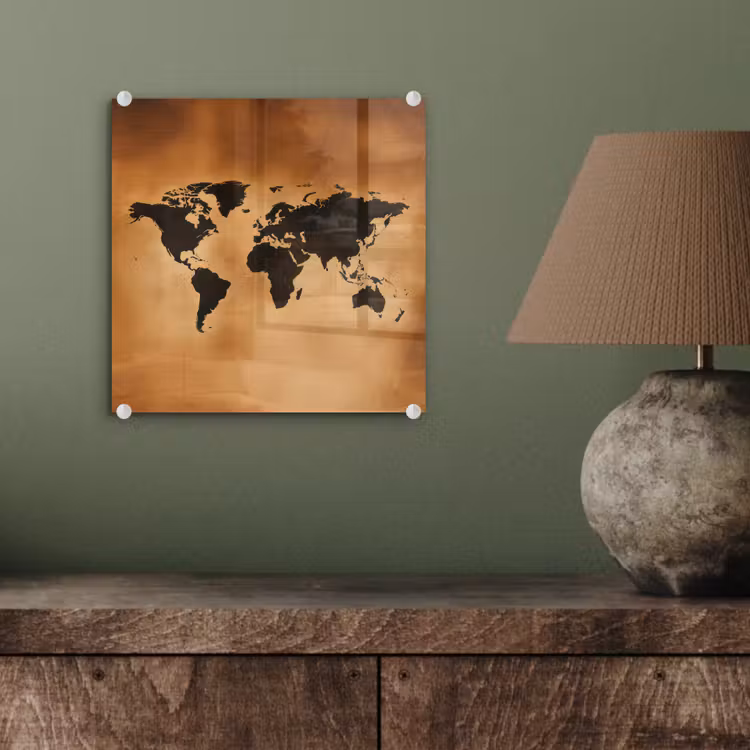 Wereldkaart - Bruin - Kaart plexiglas 5mm klein -sfeer3