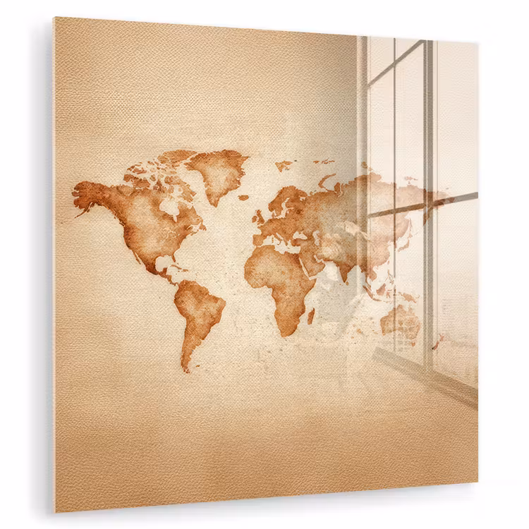 Wereldkaart - Bruin - Klassiek plexiglas 5mm klein -zzzproduct_nieuw
