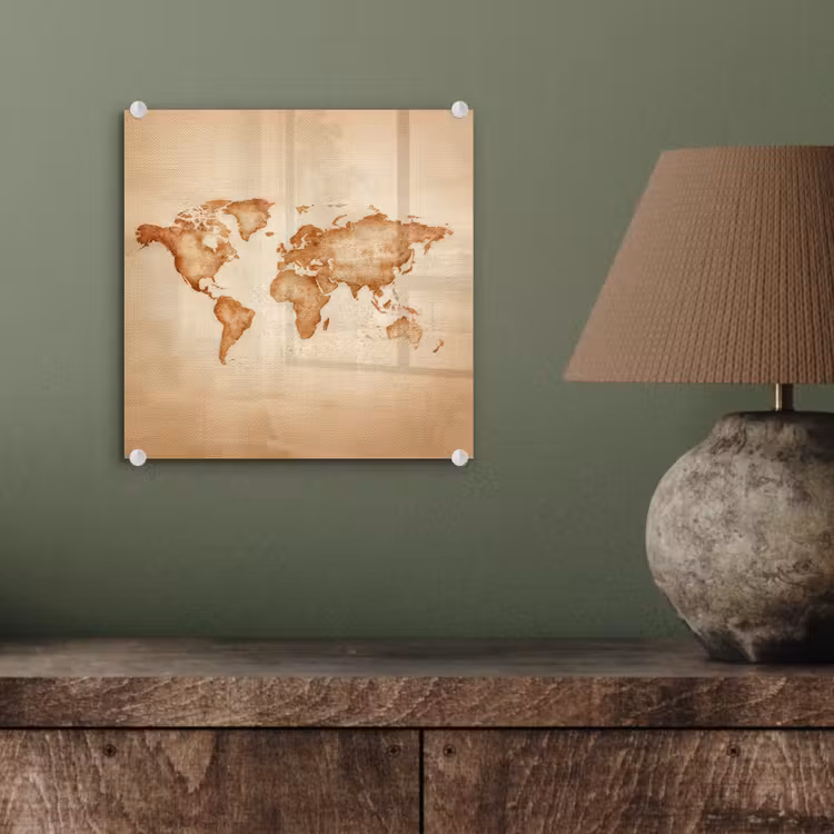 Wereldkaart - Bruin - Klassiek plexiglas 5mm klein -sfeer3