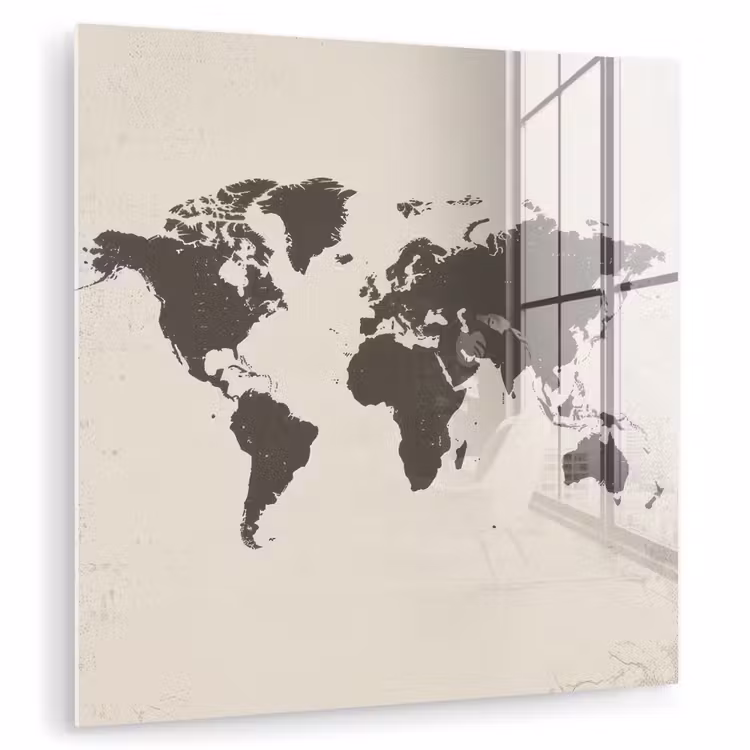 Wereldkaart - Stempelstijl - Ruw plexiglas 5mm klein -zzzproduct_nieuw