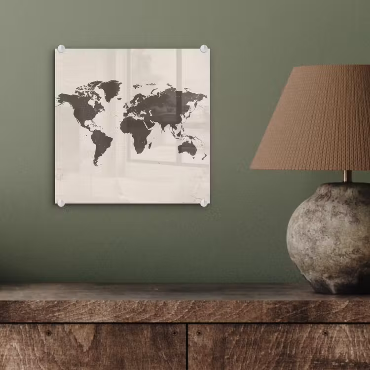 Wereldkaart - Stempelstijl - Ruw plexiglas 5mm klein -sfeer3